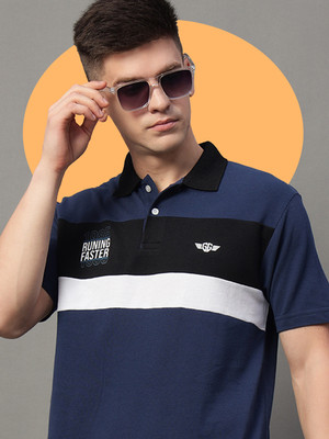 GETGOLF Colorblock Men Polo Neck Dark Blue T-Shirt