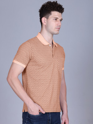 Distortion Crew Printed Men Polo Neck Beige T-Shirt