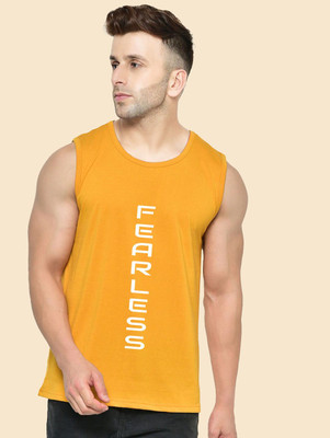Yilden Typography Men Round Neck Yellow T-Shirt