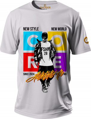 Enciger Printed Men Round Neck Grey T-Shirt