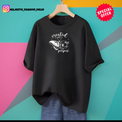 MAJESTIC FASHION Printed Women Round Neck Black T-Shirt