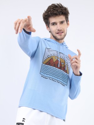 HIGHLANDER Solid Men Hooded Neck Blue T-Shirt