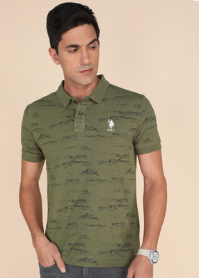 U.S. POLO ASSN. Printed Men Polo Neck Light Green T-Shirt
