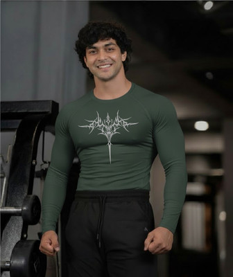 FURRR Printed Men Round Neck Dark Green T-Shirt