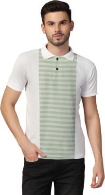 BEYOU FASHION Striped Men Polo Neck Green, White T-Shirt