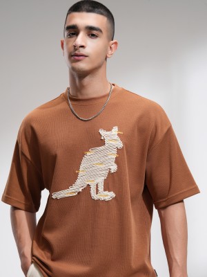 HIGHLANDER Printed Men Round Neck Brown T-Shirt