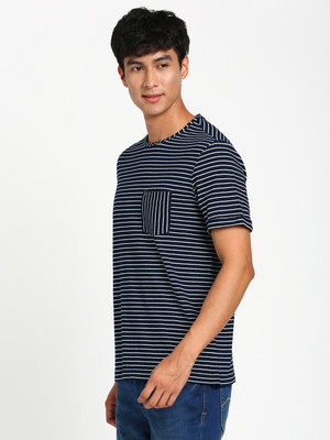 TURTLE Printed Men Crew Neck Dark Blue T-Shirt
