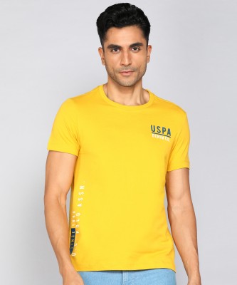 U.S. Polo Assn. Denim Co. Solid Men Round Neck Yellow T-Shirt