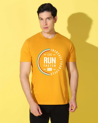 WOOSTRO Printed Men Round Neck Yellow, White T-Shirt