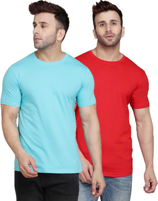 SLOWLORIS Solid Men Round Neck Multicolor T-Shirt
