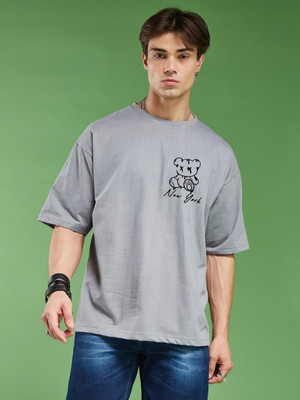 Smartees Printed Men Round Neck Grey T-Shirt