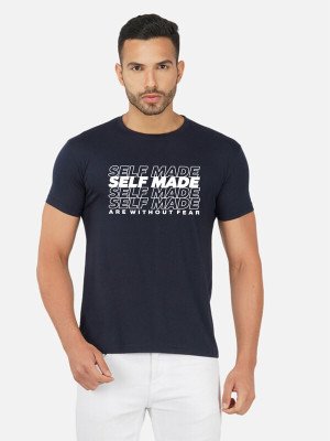 Moda Rapido Printed Men Round Neck Navy Blue T-Shirt