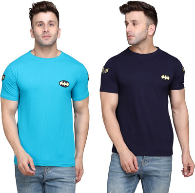 Blisstone Solid Men Round Neck Dark Blue, Light Blue T-Shirt