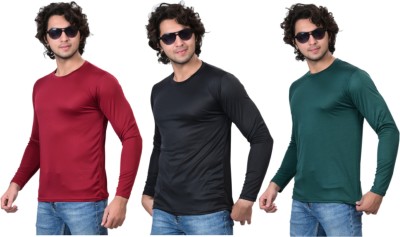 RENU FASHIONS Solid Men Round Neck Maroon, Green, Black T-Shirt