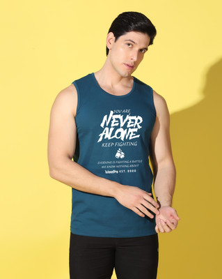 WOOSTRO Printed Men Scoop Neck Dark Blue T-Shirt