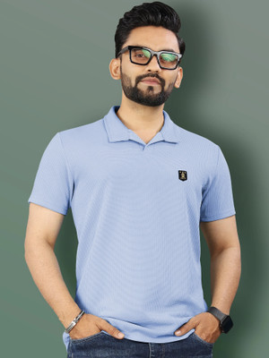 VeBNoR Solid Men Polo Neck Blue T-Shirt