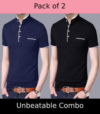 Reya Solid Men Mandarin Collar Multicolor T-Shirt