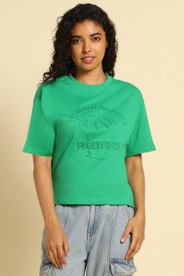 FOREVER 21 Graphic Print Women Round Neck Green T-Shirt