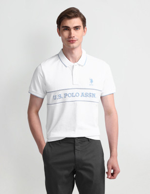 U.S. POLO ASSN. Striped Men Polo Neck White T-Shirt