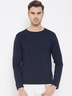 RULEDBYSUN Solid Men Round Neck Navy Blue T-Shirt
