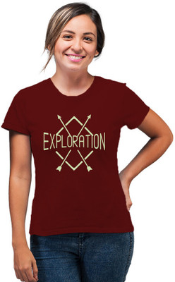 SmarTee Street Printed Women Round Neck Maroon T-Shirt