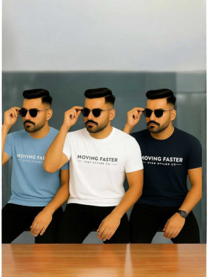 RBI Geometric Print Men Round Neck White T-Shirt