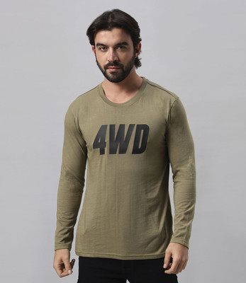 BE POSITIVE Typography Men Round Neck Dark Green T-Shirt