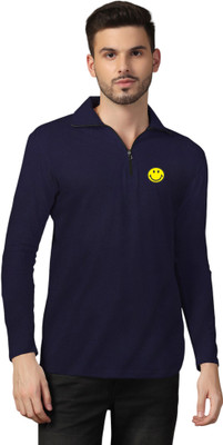 GEUM Printed Men Polo Neck Dark Blue T-Shirt