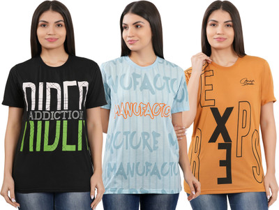 HouseOfCommon Printed Women Round Neck Multicolor T-Shirt