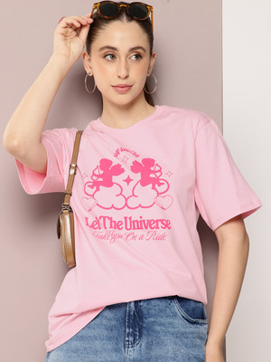 DILLINGER Printed Women Round Neck Pink T-Shirt