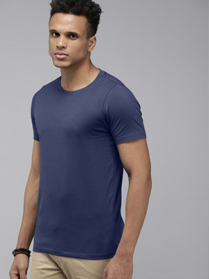 RULEDBYSUN Solid Men Round Neck Dark Blue T-Shirt