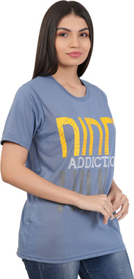 SHAUN Self Design Women Round Neck Blue T-Shirt