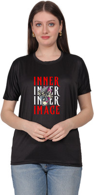 AltaModa Graphic Print, Typography Women Round Neck Black T-Shirt