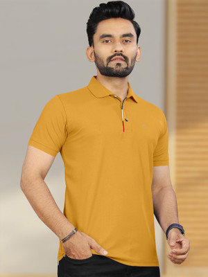 Triptee Solid Men Polo Neck Yellow T-Shirt