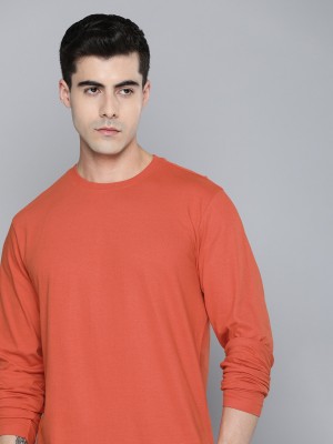 ether Solid Men Round Neck Orange T-Shirt