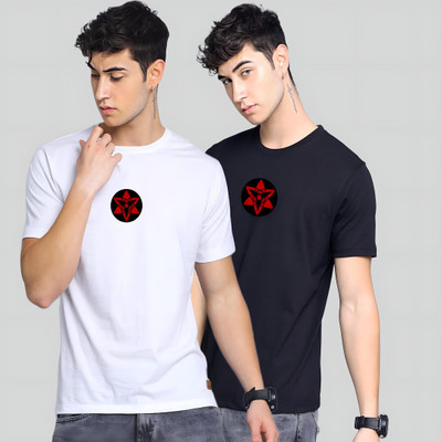 HouseOfCommon Solid Men Round Neck Black, White T-Shirt