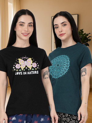 Kryptic Typography Women Round Neck Multicolor T-Shirt