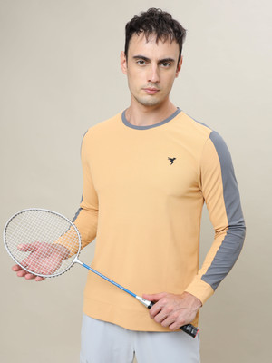 TECHNOSPORT Colorblock Men Round Neck Yellow T-Shirt