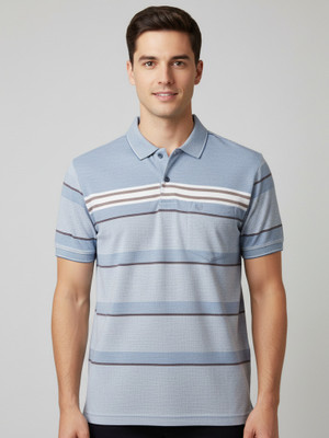 FA21 CLOTHING Striped Men Polo Neck Light Blue T-Shirt