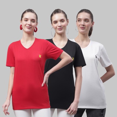 VIMAL JONNEY Solid Women V Neck Black, Red, White T-Shirt