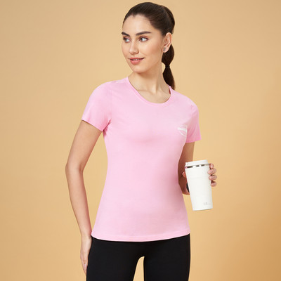 Ajile By Pantaloons Solid Women Round Neck Pink T-Shirt