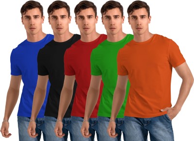 FTX Solid Men Round Neck Blue, Black, Red, Green, Orange T-Shirt