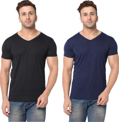 Adorbs Trend Solid Men V Neck Dark Blue, Black T-Shirt