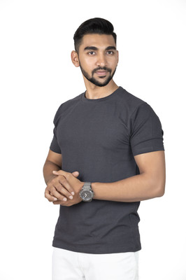 Lynx Solid Men Round Neck Grey T-Shirt