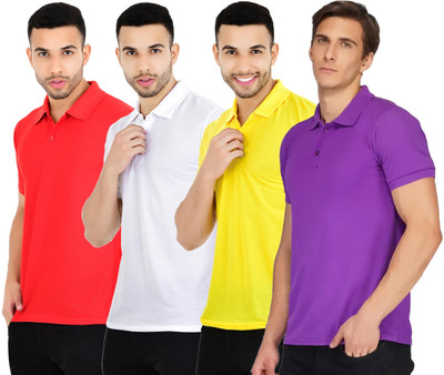 YUALIN CREATION Solid Men Polo Neck Multicolor T-Shirt