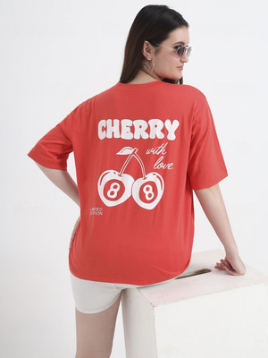 CHARMGAL Printed, Graphic Print Women Round Neck Orange T-Shirt
