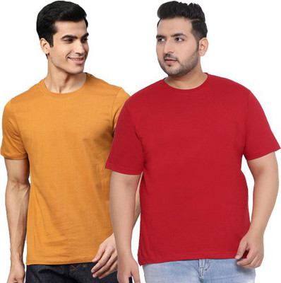 Organic Chics Solid Men Round Neck Yellow, Red T-Shirt