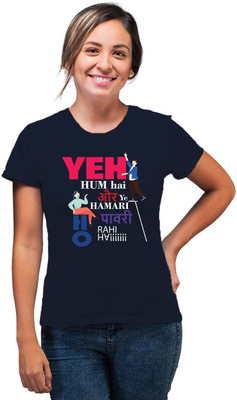 SmarTee Street Typography Women Round Neck Blue T-Shirt