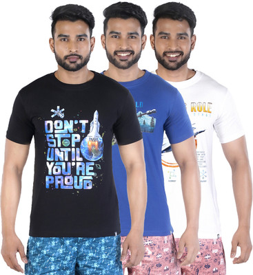 COLORS by Rupa Frontline Printed Men Round Neck Black, Dark Blue, White T-Shirt