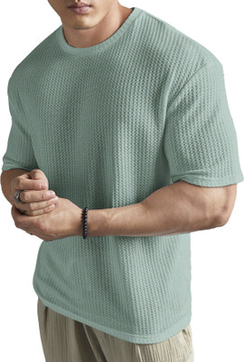 TeeWink Self Design Men Round Neck Light Green T-Shirt